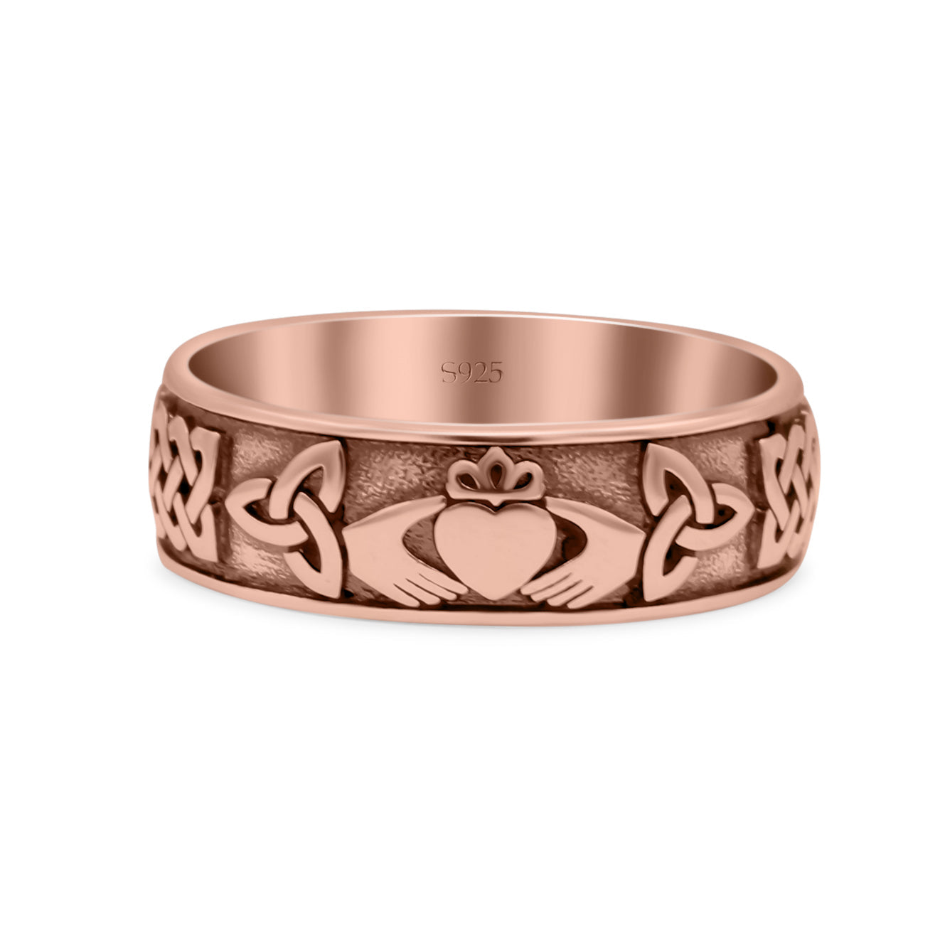 Traditional Irish Claddagh Triquetra Celtic Knot Trinity Statement With Heart Shape Oxidized Filigree Design Band Solid 925 Sterling Silver Thumb Ring