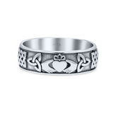 Traditional Irish Claddagh Triquetra Celtic Knot Trinity Statement With Heart Shape Oxidized Filigree Design Band Solid 925 Sterling Silver Thumb Ring (6mm)