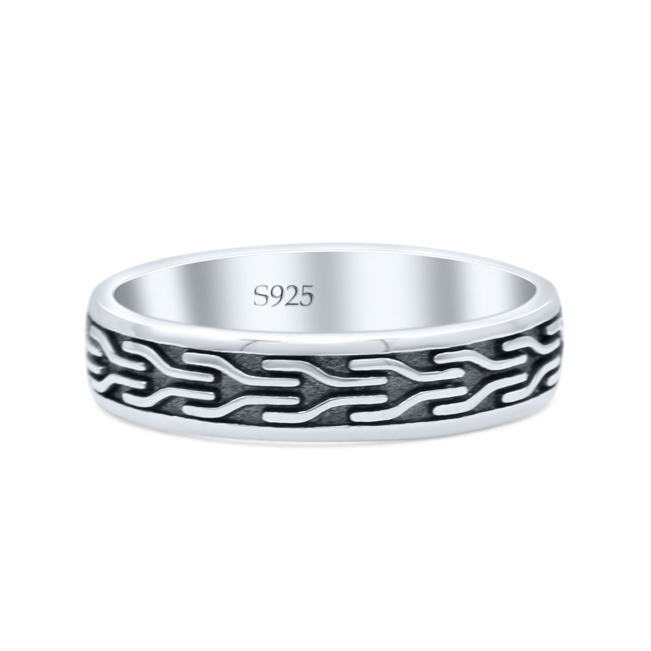 92.5 Silver Zebra Patterned Curved Mens Ring - Silver Palace