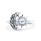 Celestial Moon And Sun Filigree Crescent Affectionate Fashion Oxidized Ring Band Thumb Ring (11.2mm)
