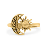 Celestial Moon And Sun Filigree Crescent Affectionate Fashion Oxidized Ring Band Thumb Ring (11.2mm)
