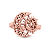 Filigree Crescent Moon & Sun Ring Oxidized 925 Sterling Silver (14.6mm)