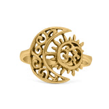 Filigree Crescent Moon & Sun Ring Oxidized 925 Sterling Silver (14.6mm)