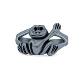 Dainty Smiling Frog Petite Filigree Animal Custom Oxidized Band Solid 925 Sterling Silver Thumb Ring (12.1mm)