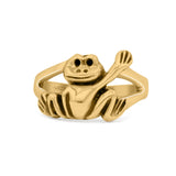 Dainty Smiling Frog Petite Filigree Animal Custom Oxidized Band Solid 925 Sterling Silver Thumb Ring (12.1mm)