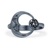 Celestial Moon Phase Magic Of The Moon Pendant Art Oxidized Ring Band Thumb Ring (13.9mm)