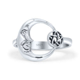 Celestial Moon Phase Magic Of The Moon Pendant Art Oxidized Ring Band Thumb Ring (13.9mm)
