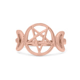 Iconic Half Moon And Star Goddess Triple Pentacle Design Pentagram Trending Oxidized Band Thumb Ring (12.5mm)