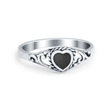 Filigree Heart Ring Oxidzied Simulated Cubic Zirconia 925 Sterling Silver