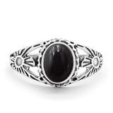 Flower Shank Oxidized Antique Vintage Style Oval Ring Solid 925 Sterling Silver