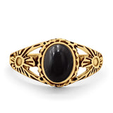 Flower Shank Oxidized Antique Vintage Style Oval Ring Solid 925 Sterling Silver