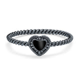 Petite Dainty Heart Promise Ring Band Oxidized Braided 925 Sterling Silver