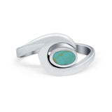Wave Ocean Oval Simulated Turquoise Cubic Zirconia Ring 925 Sterling Silver