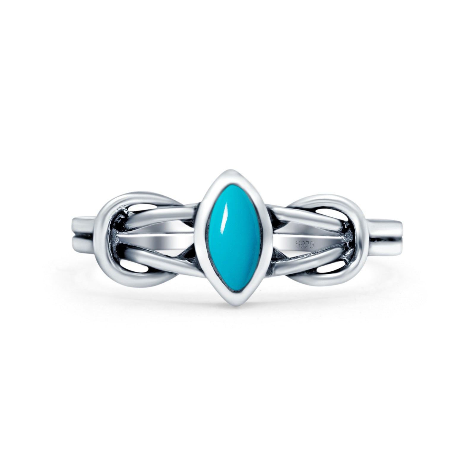 Celtic Knot Simulated Opal Ring - .925 Sterling Silver Marquise Band, Size 8, White Opal Look