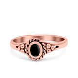Vintage Style Lab Opal Petite Dainty Ring Solid Oxidized 925 Sterling Silver