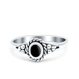 Vintage Style Lab Opal Petite Dainty Ring Solid Oxidized 925 Sterling Silver