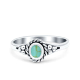 Vintage Style Lab Opal Petite Dainty Ring Solid Oxidized 925 Sterling Silver