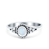 Vintage Style Lab Opal Petite Dainty Ring Solid Oxidized 925 Sterling Silver