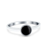 Petite Dainty Lab Opal Ring Solid Round Oxidized 925 Sterling Silver
