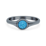 Petite Dainty Round Lab Opal Promise Ring Solid Oxidized 925 Sterling Silver (6mm)