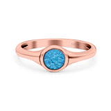 Petite Dainty Round Lab Opal Promise Ring Solid Oxidized 925 Sterling Silver (6mm)