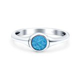 Petite Dainty Round Lab Opal Promise Ring Solid Oxidized 925 Sterling Silver (6mm)