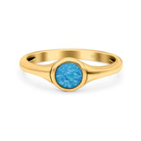 Petite Dainty Round Lab Opal Promise Ring Solid Oxidized 925 Sterling Silver (6mm)