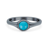 Petite Dainty Round Lab Opal Promise Ring Solid Oxidized 925 Sterling Silver (6mm)