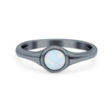 Petite Dainty Round Lab Opal Promise Ring Solid Oxidized 925 Sterling Silver (6mm)