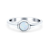 Petite Dainty Round Lab Opal Promise Ring Solid Oxidized 925 Sterling Silver (6mm)