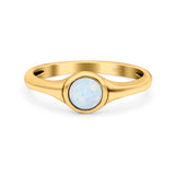 Petite Dainty Round Lab Opal Promise Ring Solid Oxidized 925 Sterling Silver (6mm)