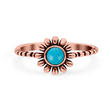 Flower Style Petite Dainty Round Lab Opal Ring Solid Oxidized 925 Sterling Silver (9mm)