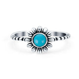 Flower Style Petite Dainty Round Lab Opal Ring Solid Oxidized 925 Sterling Silver (9mm)