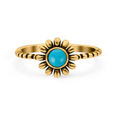 Flower Style Petite Dainty Round Lab Opal Ring Solid Oxidized 925 Sterling Silver (9mm)