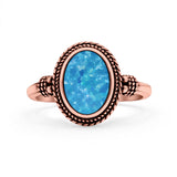 Petite Dainty Vintage Style Lab Opal Ring Solid Oval Oxidized 925 Sterling Silver