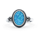 Petite Dainty Vintage Style Lab Opal Ring Solid Oval Oxidized 925 Sterling Silver