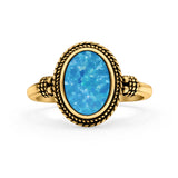 Petite Dainty Vintage Style Lab Opal Ring Solid Oval Oxidized 925 Sterling Silver