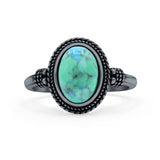 Petite Dainty Vintage Style Lab Opal Ring Solid Oval Oxidized 925 Sterling Silver