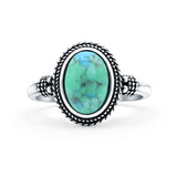 Petite Dainty Vintage Style Lab Opal Ring Solid Oval Oxidized 925 Sterling Silver