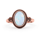 Petite Dainty Vintage Style Lab Opal Ring Solid Oval Oxidized 925 Sterling Silver