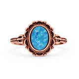 Vintage Style Petite Dainty Lab Opal Ring Solid Oval Oxidized 925 Sterling Silver