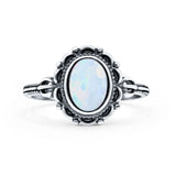 Vintage Style Petite Dainty Lab Opal Ring Solid Oval Oxidized 925 Sterling Silver