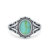Filigree Vintage Style Oval Lab Opal Ring Solid Oxidized 925 Sterling Silver