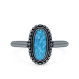 Vintage Style Oval Lab Opal Ring Solid Oxidized 925 Sterling Silver (13mm)