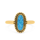 Vintage Style Oval Lab Opal Ring Solid Oxidized 925 Sterling Silver (13mm)