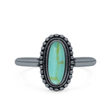 Vintage Style Oval Lab Opal Ring Solid Oxidized 925 Sterling Silver (13mm)