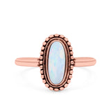 Vintage Style Oval Lab Opal Ring Solid Oxidized 925 Sterling Silver (13mm)