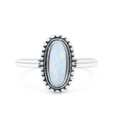 Vintage Style Oval Lab Opal Ring Solid Oxidized 925 Sterling Silver (13mm)