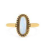 Vintage Style Oval Lab Opal Ring Solid Oxidized 925 Sterling Silver (13mm)