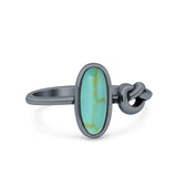 Vintage Style Oval Lab Opal Knot Ring Solid Oxidized 925 Sterling Silver